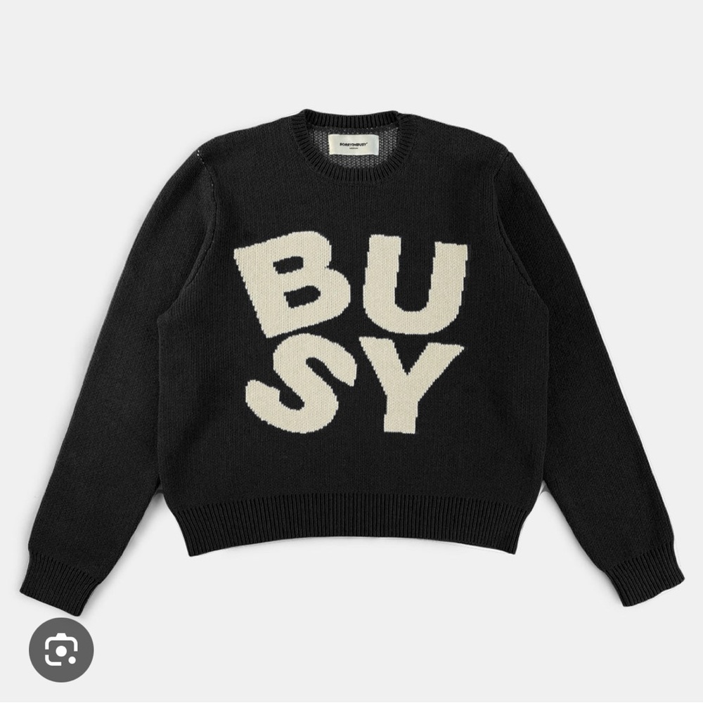 SORRYIMBUSY Spellout Knit Sweater